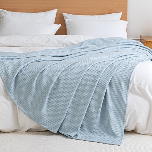 Amazon Basics Waffle 100% Viscose from Bamboo Blanket, Throw, Blue - color: Blue, size: Throw