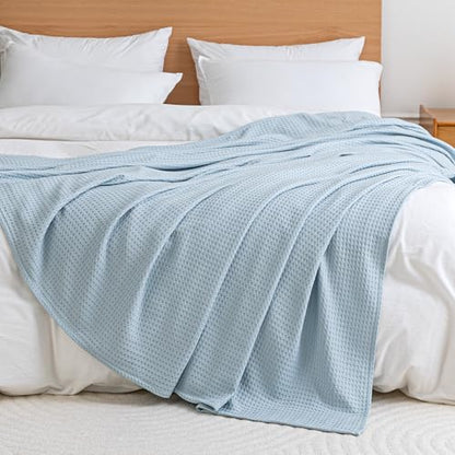 Amazon Basics Waffle 100% Viscose from Bamboo Blanket, Throw, Blue - color: Blue, size: Throw