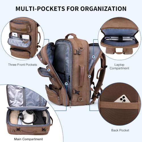 WITZMAN Travel Backpack for Men Flight Approved Fits 16" Laptop - color: Brown