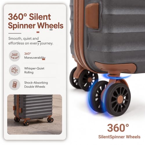 CONCEPTEN Luggage Sets 5 Piece, ABS+PC Hardshell Suitcases with Wheels - color: Grey, size: 5 Piece Sets (20/24/28/Db/Tb)
