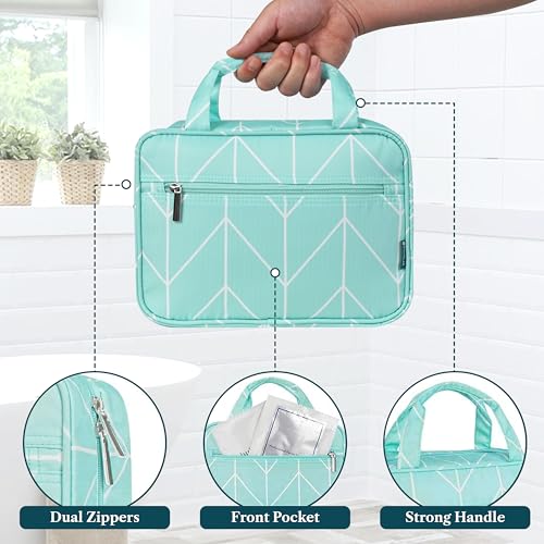PAVILIA Hanging Toiletry Bag for Women, Portable Makeup Organizer, Teal - color: Teal Chevron