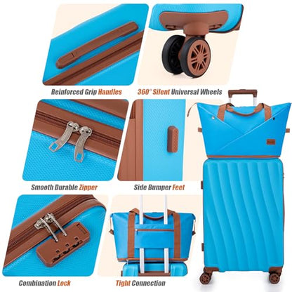 Eeeza Luggage Sets 5 Piece Suitcases with Wheels(SkyBlue, 20"/24"/28"DB/TB) - color: Sky Blue, size: 5 Piece Sets (20/24/28/DB/TB)