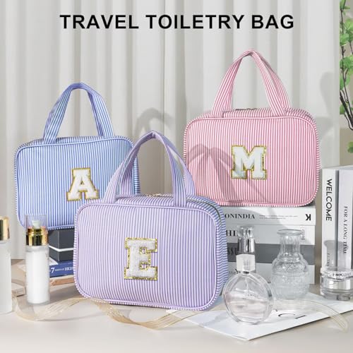 TOPEAST Travel Toiletry Bag for Women - Hanging Toiletry Bag, Large Capacity Personalized Makeup Pouch, Travel Essentials - Letter D, Pink - color: Pink, style: D
