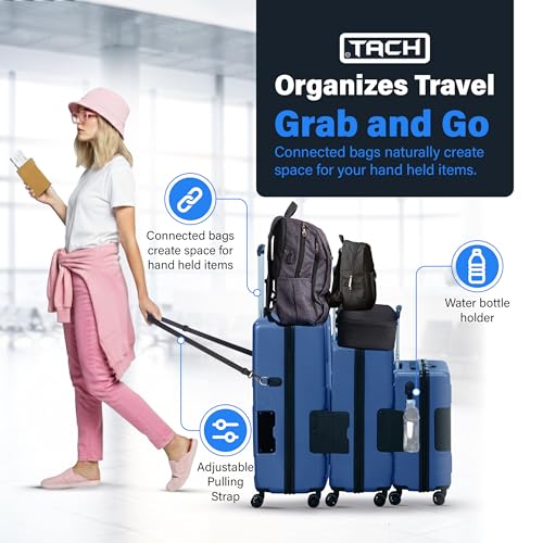 TACH Patented Connecting Hard Shell 3 Piece Luggage Set - 20, 24 & 28 inch Luggage | Carry-On, Medium & Large Rolling Suitcases - Midnight Blue - color: Midnight Blue, size: 3-Piece Set