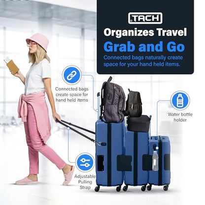 TACH Patented Connecting Hard Shell 3 Piece Luggage Set - 20, 24 & 28 inch Luggage | Carry-On, Medium & Large Rolling Suitcases - Midnight Blue - color: Midnight Blue, size: 3-Piece Set