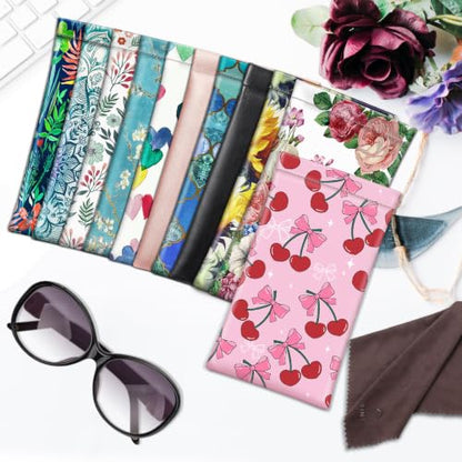FINTIE Soft Eyeglasses Case with Cleaning Cloth, Squeeze Top Glasses Pouch - color: Cherry Bows