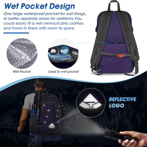 IGOLUMON Hiking Backpack 40L Packable Lightweight Camping Daypack Men Women - color: Purple