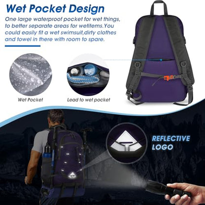 IGOLUMON Hiking Backpack 40L Packable Lightweight Camping Daypack Men Women - color: Purple