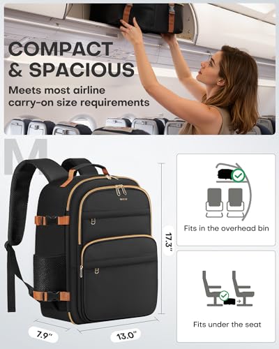 HOTOR Travel Backpack Women Flight Approved Carry on Bag - color: Black, size: 13.0" x 8.3" x 18.5"