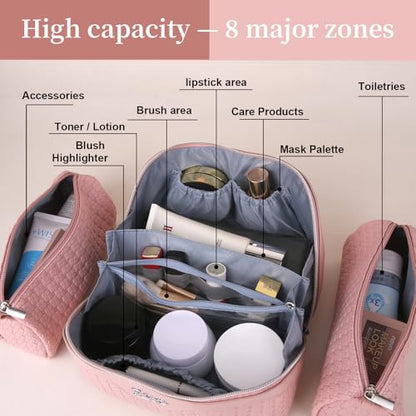 BOYATU Travel Makeup Bag Cosmetic Bags for Women: 3 Pcs Set Make up Bag - color: L39 Pink