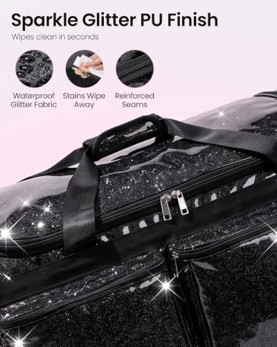 Fanwoli 23" Foldable Dance Bag with Rack, Rolling Competition Duffel - color: Sparkling Black