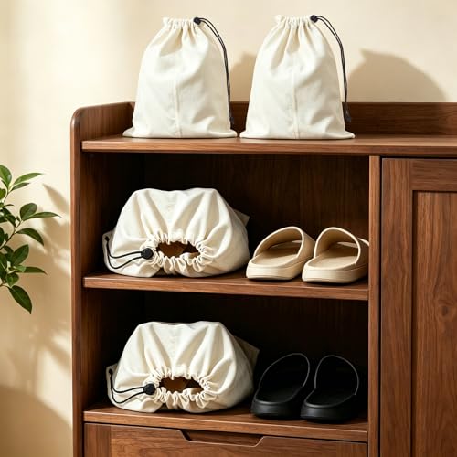 4 Pcs Shoe Bags for Travel, Shoes Pouch with Partition Design & Drawstring - color: Grey
