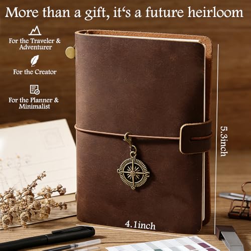 Leather Journal Refillable Notebook Travel Journal Passport Travelers 5.3" - size: 5.3