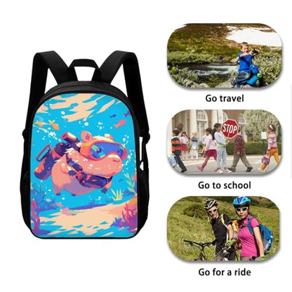 Capybara Dive Design Backpack with Lunch Box for Boys Girls Elementary & Middle School 3-in-1 Set, Durable Lightweight Bookbags for Kids Age 6-8 - color: Capybara Dive