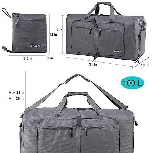 Woogwin Travel Duffel Bag Large Foldable Waterproof Overnight Bag for Beach Swim Bags Pool Sports Gym - color: 100L Grey