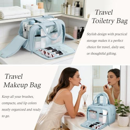 Travel Toiletry Bag, Large Wide-open Puffy Makeup Bag for Women Light Blue - color: Light Blue