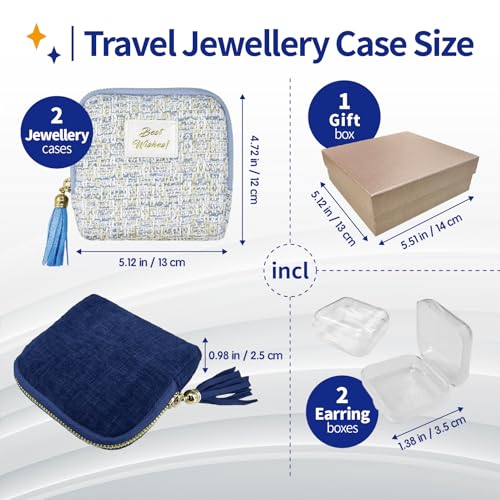 2PCS Small Travel Jewelry Case with Earring Box Mini Jewelry Case - color: 2PCS Dark blue and light blue