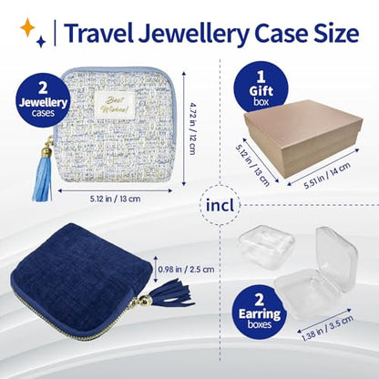 2PCS Small Travel Jewelry Case with Earring Box Mini Jewelry Case - color: 2PCS Dark blue and light blue
