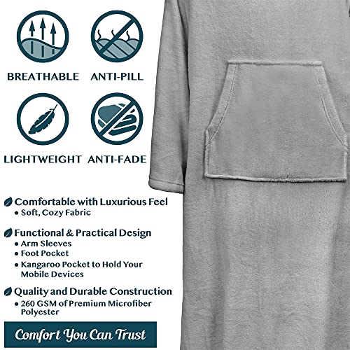 PAVILIA Fleece Blanket with Sleeves, Foot Pockets for Women Men, Light Gray - color: Light Gray, size: Fleece