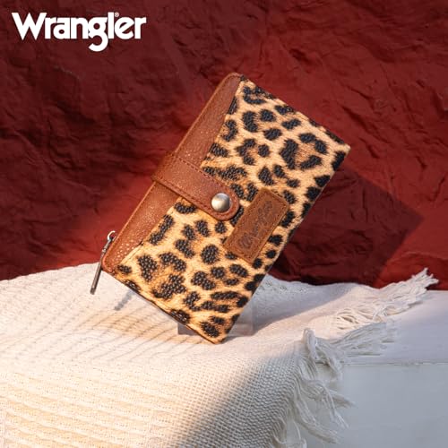 Wrangler Wallet for Women Bifold Card Holder with Zipper and ID Window - color: Leopard Print