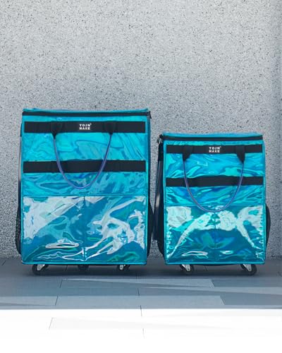 Reusable Grocery Bag with Wheels, Large Glitter Blue Rolling Tote | 8 Pockets, Zipper Cover, Foldable for Women, Kitchen, Travel, Carries Up to 76LBS - color: Glitter Blue, size: Large