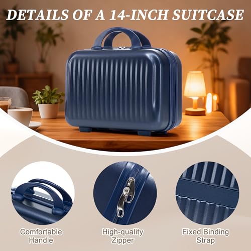 Merax 20/14 Inch Hardside Luggage, Lightweight Suitcase with Spinner Wheels - color: Navy ABS, size: 14/20 Inch