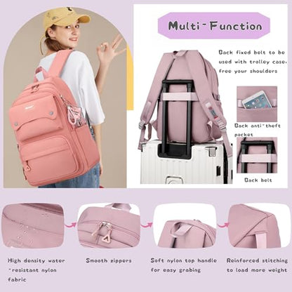 Bansusu 3Pcs Pink Kids Backpack and Lunch Bag Set for Girls, Solid Color School Bag Backpack with Lunchbox, Pink - color: 3pcs-pink