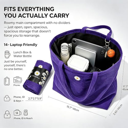 CYD Everyday Tote Bag for Women, Beach Bag with Shoulder Strap, Soft Cute Summer Tote, Beach Days, Weekend Use, and Errands - color: Carbon Black & Soft Lilac