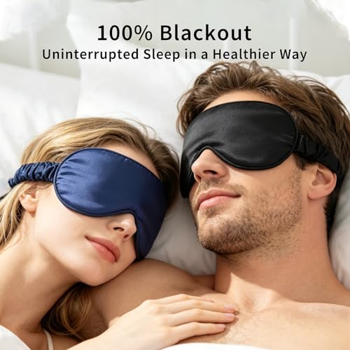 3D Contoured 100% Mulberry Silk Sleep Mask,Full Blackout,Unisex - color: Black