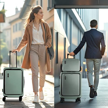 TRAVELARIM 3 Piece Luggage Sets, 20 Inch Carry On Luggage, 24 Inch Suitcase - color: Sage Green, size: 3 Piece Set (20"/24")