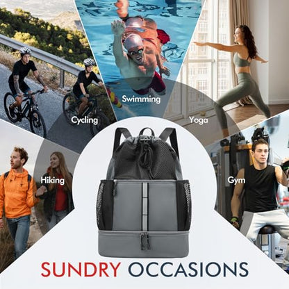 PinCute Drawstring Backpack for Men Women, Mesh Gym Bag for Beach - color: Dark Grey