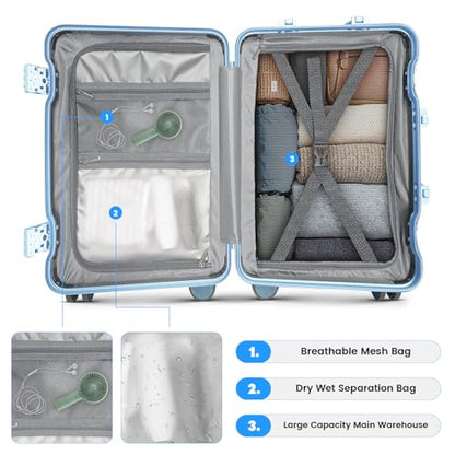 24 Inch Checked Luggage, Zipperless Hard Shell Suitcase - color: Blue, size: 24 Inch