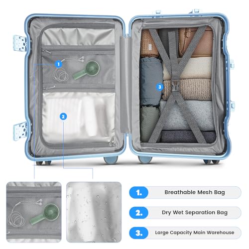 20 Inch Carry on Luggage Airline Approved, Zipperless Hard Shell Suitcase - color: Blue, size: 20 Inch