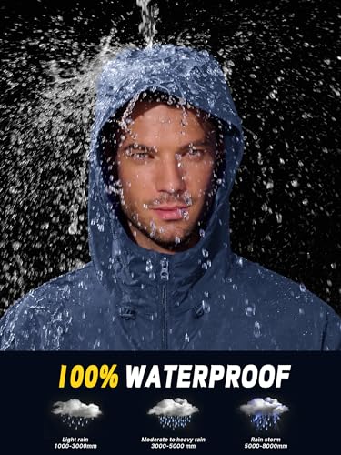 UIQUR Mens Raincoat Waterproof Rain Jacket - color: Navy Blue, size: Small