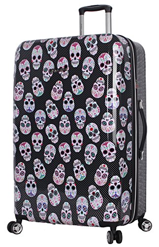 Betsey Johnson 30 Inch Checked Luggage Collection - Expandable Scratch Resistant (ABS + PC) Hardside Suitcase - Designer Lightweight Bag with 8-Rolling Spinner Wheels - color: Skull Party