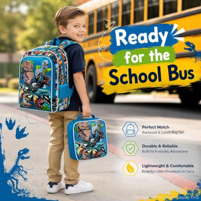 CCJPX 3Pcs Backpack for Boys, 16 Inch Preschool Elementary Kindergarten School Backpacks and Lunch Box - color: Aa1-dinosaur Blue