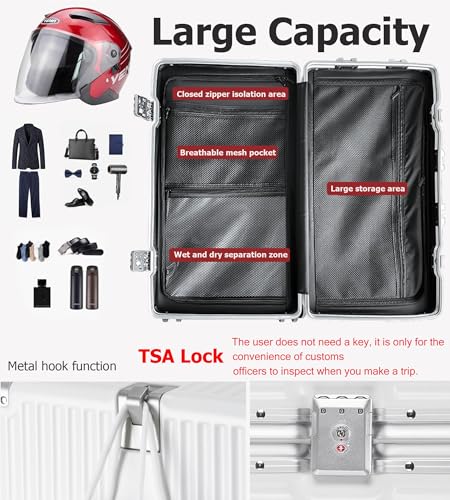feilario Super Large Aluminum Frame Checked Luggage, Removable Wheels - color: A1-Ivory White, size: 29in