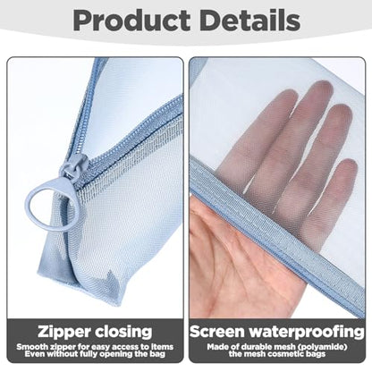 Yuanchu 3 Pcs Mesh Makeup Brush Bags, Small Mesh Bags Portable Pouch Bag - color: Gray, Blue, Green