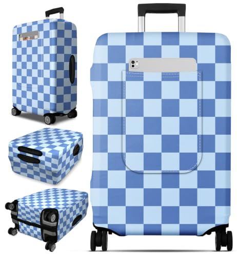 Slohif Classic Blue Checkered Luggage Cover with Storage Pocket 21-23 inch - color: Sky Blue Checkered, size: S-(21-23)Inch