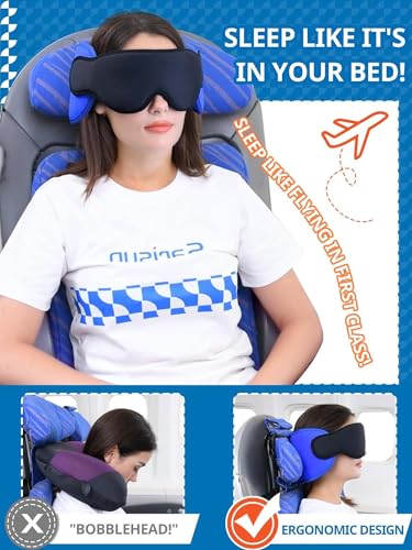 SARISUN Travel Pillow for Airplanes Sleep, Seat Strap for Stable Support - color: Brown Red