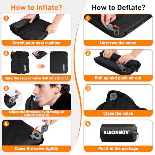 Inflatable Seat Cushion, Self Inflating Compact Stadium Seat Cushion - color: Black-1pack