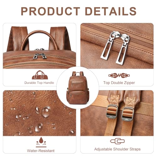 Shrrie 17 Inch Laptop Leather Backpack for Women with USB Charger - color: Caramel Brown