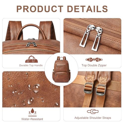 Shrrie 17 Inch Laptop Leather Backpack for Women with USB Charger - color: Caramel Brown