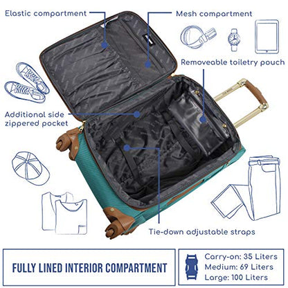 Steve Madden Designer Luggage Collection - Lightweight 24 Inch Expandable Softside Suitcase - Mid-size Rolling 4-Spinner Wheels Checked Bag (Harlo Teal Blue) - color: Harlo Teal Blue