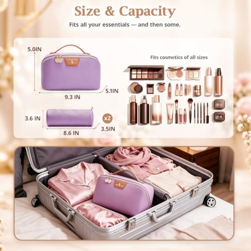 3-in-1 Large Travel Makeup Bag Organizer for Women - color: B08-Purple