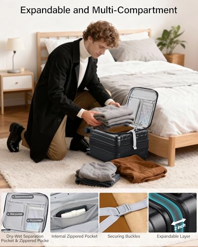 Hanke Top Opening Carry-On - Expandable 16 Inch Airline Approved Spinner - color: Jet Black, size: 16 Inch Expandable