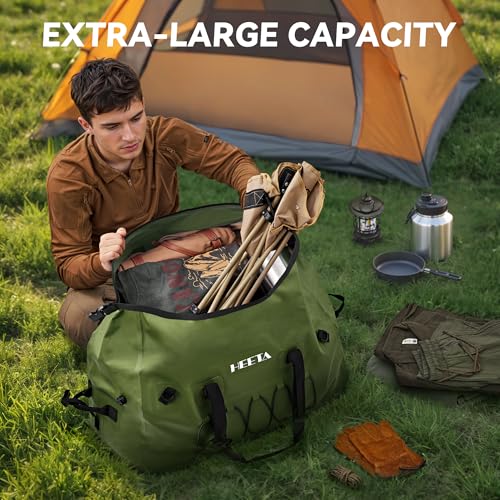 HEETA Waterproof Duffel Bag Travel Motorcycle Dry Bag Backpack 60L/80L/110L - color: Pitch Green, size: 110L