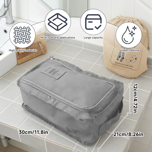 Travel Shoe Bag Organizer, Zippered Shoe Case With Handle And Mesh Pocket, Fits Sneakers Sandals, Keeps Clean In Suitcase Gym Locker Closet - color: Grey
