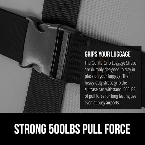 GORILLA GRIP Heavy Duty Luggage Straps for Suitcase, 2 Pack, Black - color: Black