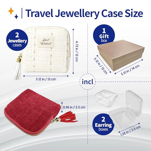 2PCS Small Travel Jewelry Case with Earring Box Mini Jewelry Case - color: 2PCS Red and silver